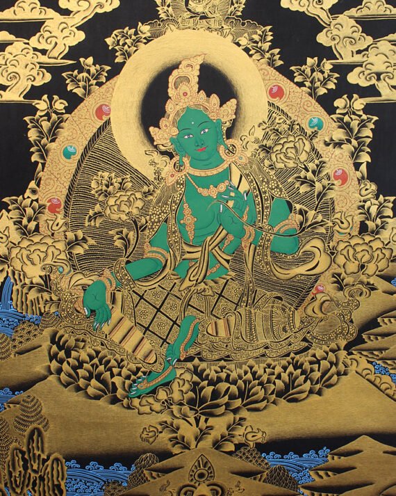 Green Tara Thangka Painting with Red Border