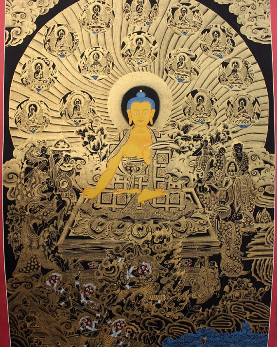 Black 14 Mini Buddha Shakaymuni Thangka Painting