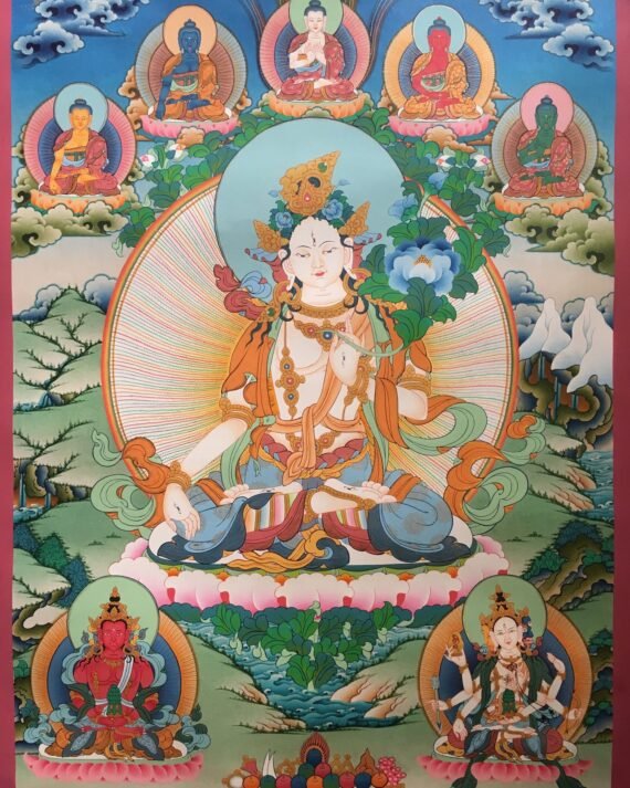 White Tara with Five Buddhas and Bodhisattvas