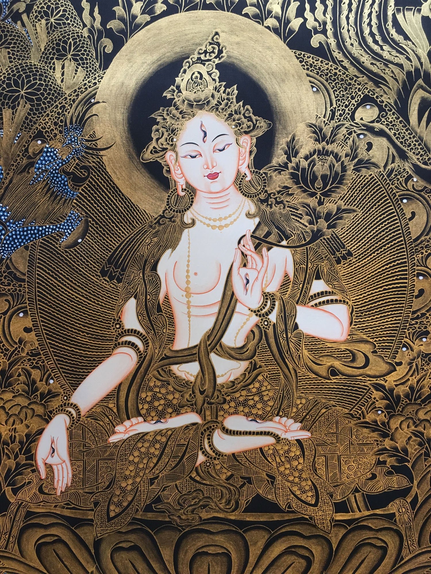 White Tara Gold Toned Thangka