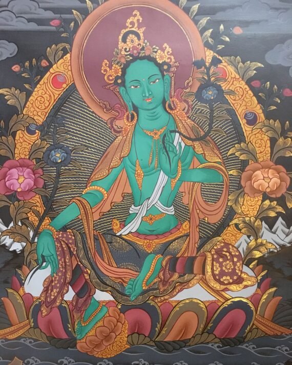 Green Tara Black Canvas Thangka