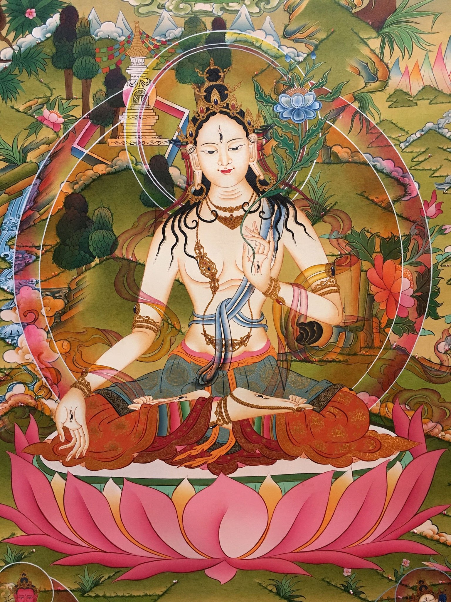 Vibrantly Colorful thangka of White Tara