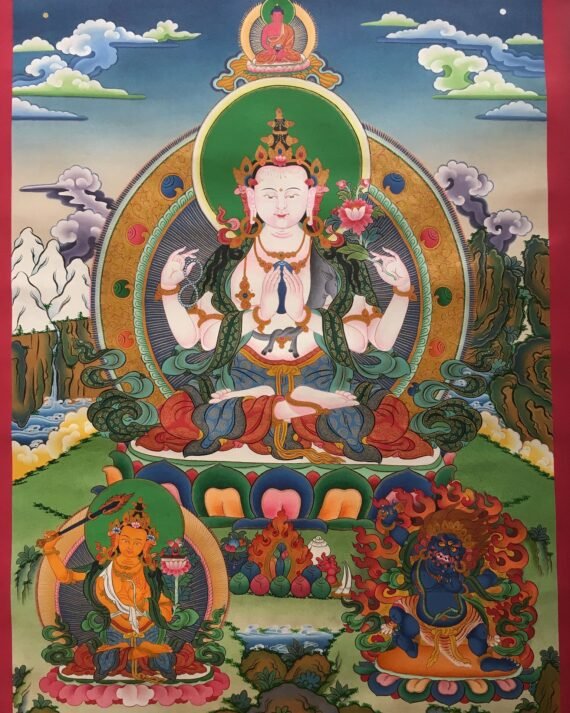 Chenrezig Tibetan Thangka 80X60cm