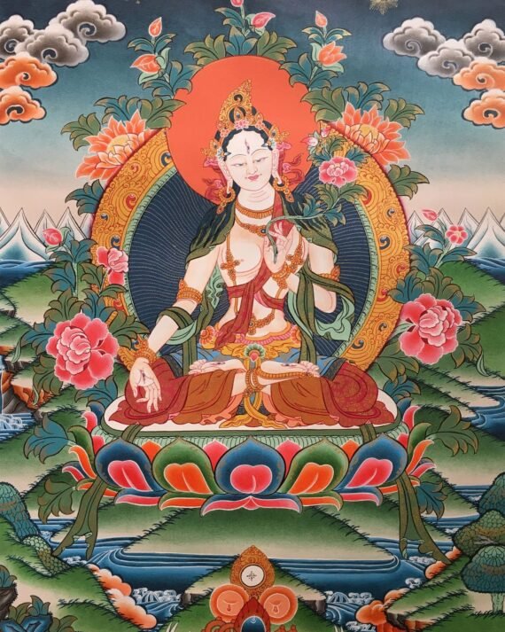 White Tara Thangka-Skillfully Painted Canvas