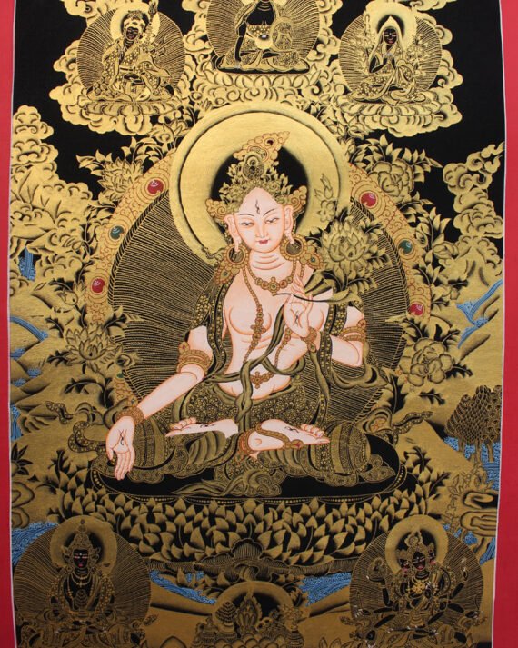 White Tara Thangka with Red Border 59x41 CM