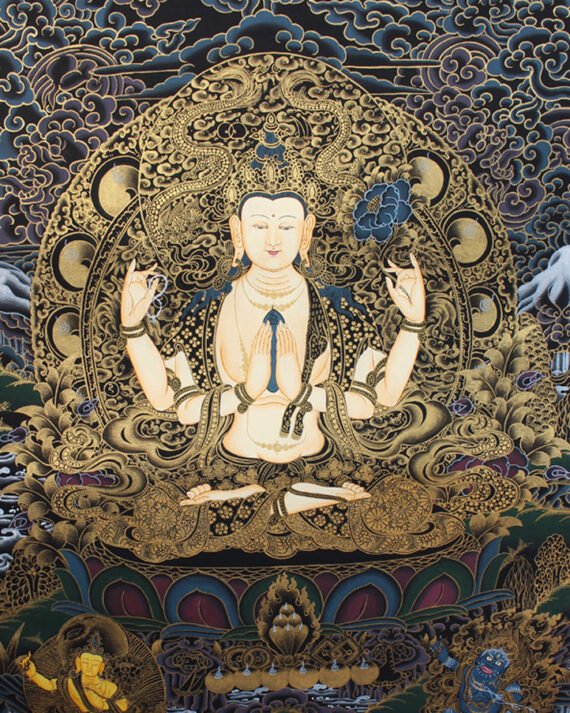 Black Chenrezig with Dragon Thangka Painting