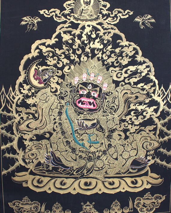 Black Mahakala Gold Toned Thangka Painting